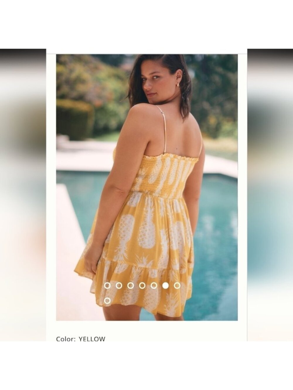 Anthropologie Yellow & White Mini Dress, Pineapple Print removable Straps sz 1x - Picture 6 of 16